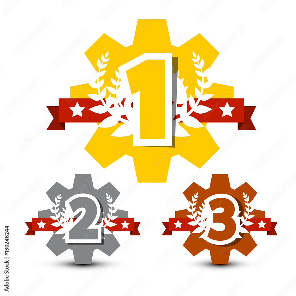 First, Second and Third Place Icons. 1 - 2 -3 Vector Cogs, Gears Awards ...
