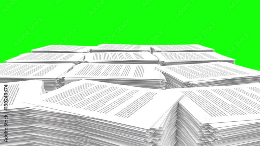 Variety of Paper Stacks Rise. camera rises up as stacks of paper grow. Matte for isolation and ambient occlusion pass