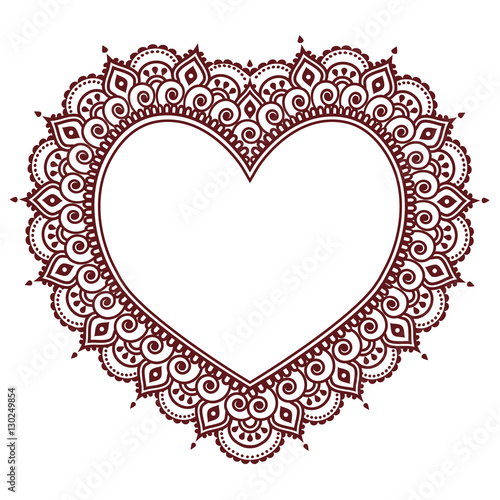 Valentine's Day grettings card with heart Mehndi, Indian henna tattoo pattern