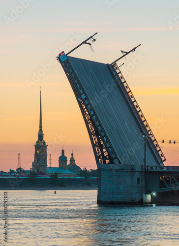 Palace Bridge and Peter and Paul Cathedral. The White Nights in