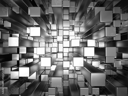 Silver squares extruded abstract background , 3d