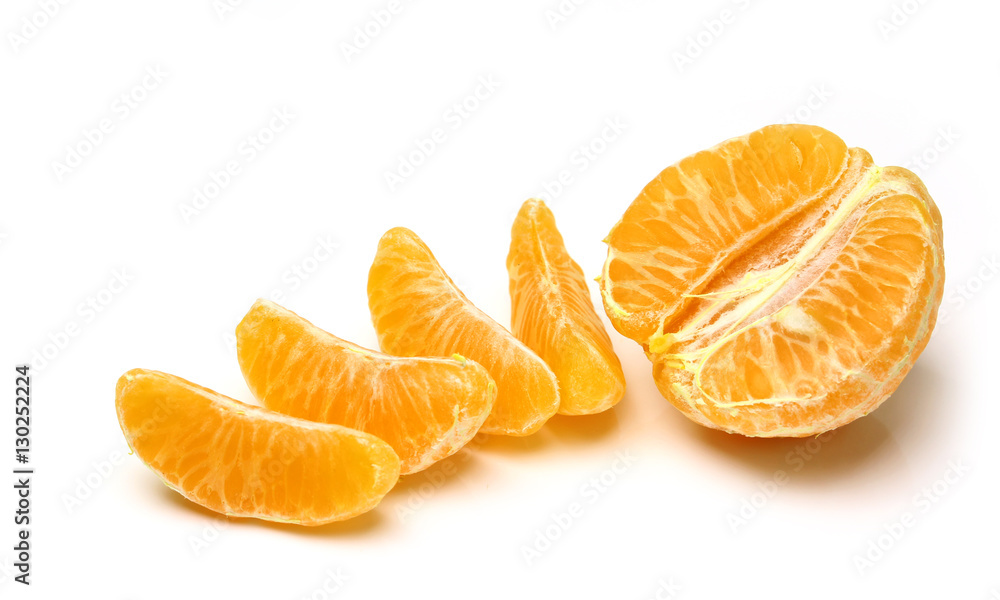 Mandarin, tangerine citrus fruit isolated on white background. Pile of a fresh oranges and several segment of peeled citrus. Mandarin, tangerine citrus fruit isolated on white background. Pile of a fresh oranges and several segment of peeled citrus.