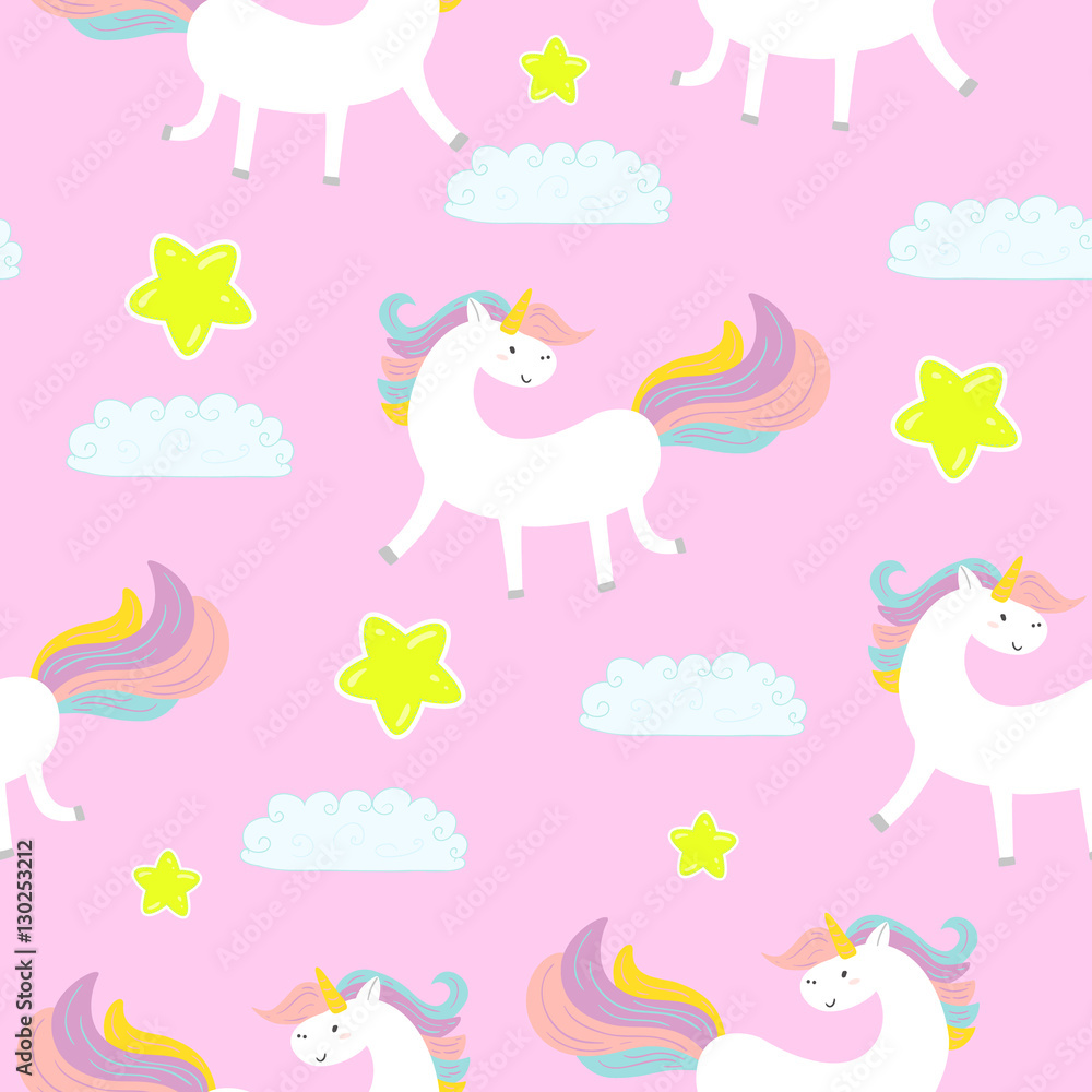 cute unicorn on a pink background, vector pattern cute unicorn on a pink background, vector pattern