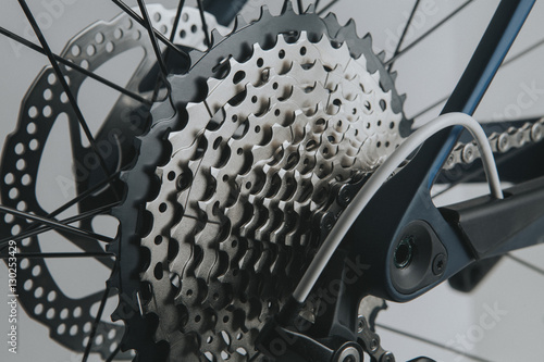 Rear wheel cassette from a mountain bike. Close up detailed view.