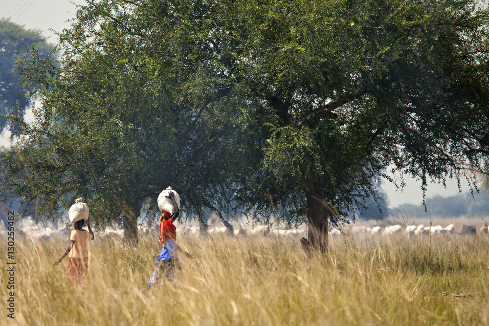 Women carrying loads in South Sudan