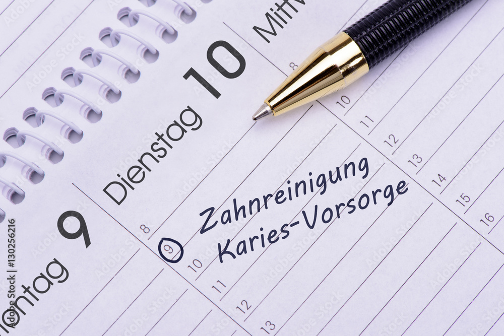 Zahnreinigung und Karies-Vorsorge als Eintrag im Terminkalender Zahnreinigung und Karies-Vorsorge als Eintrag im Terminkalender
