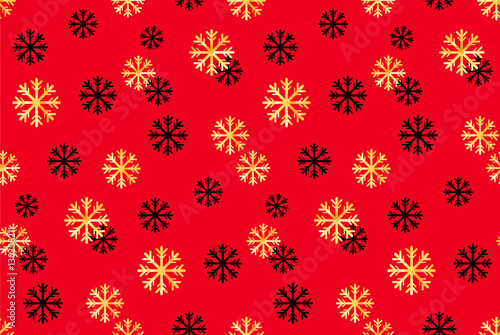 Seamless Christmas and New Year pattern.Vector abstract background with golden, black snowflakes.