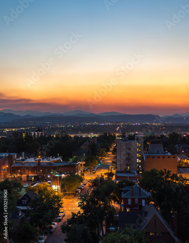 Denver Skyline and Rocky Mountains Sunset © Stephen