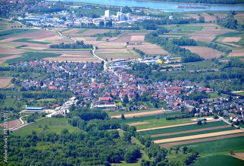 aerial view of the town of Schwarzach and Rheinmuenster area in Baden Germany
