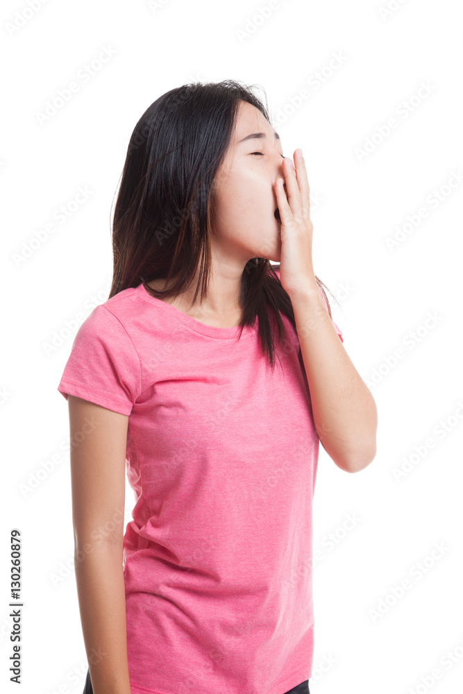 Sleepy young Asian woman yawn.. Sleepy young Asian woman yawn..