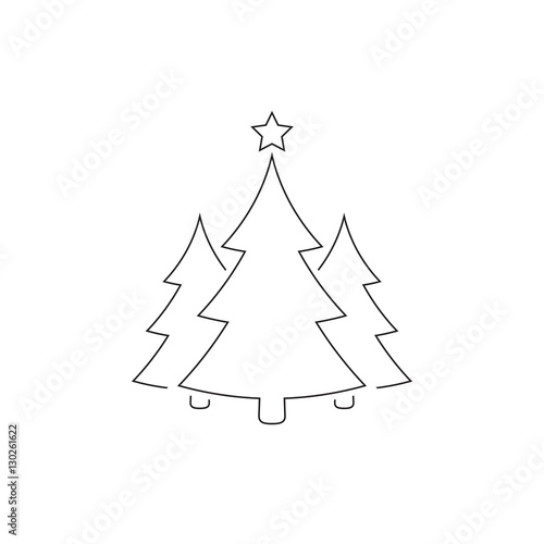 Christmas trees outline icon, vector simple design. Black symbol of fir-tree, isolated on white background.