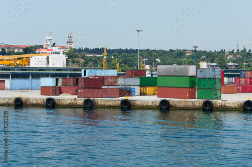 Pile of containers waiting to be transfered in Haydarpasa Port photo