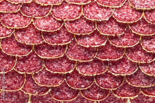 Fototapeta Naklejka Na Ścianę i Meble -  Salami sausage slices