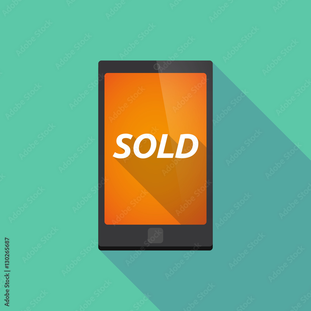 Long shadow smart phone with the text SOLD Long shadow smart phone with the text SOLD