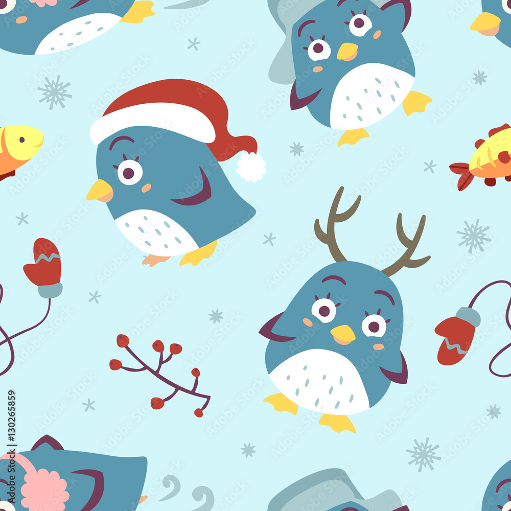 Fototapeta premium vector cartoon style penguin seamless pattern
