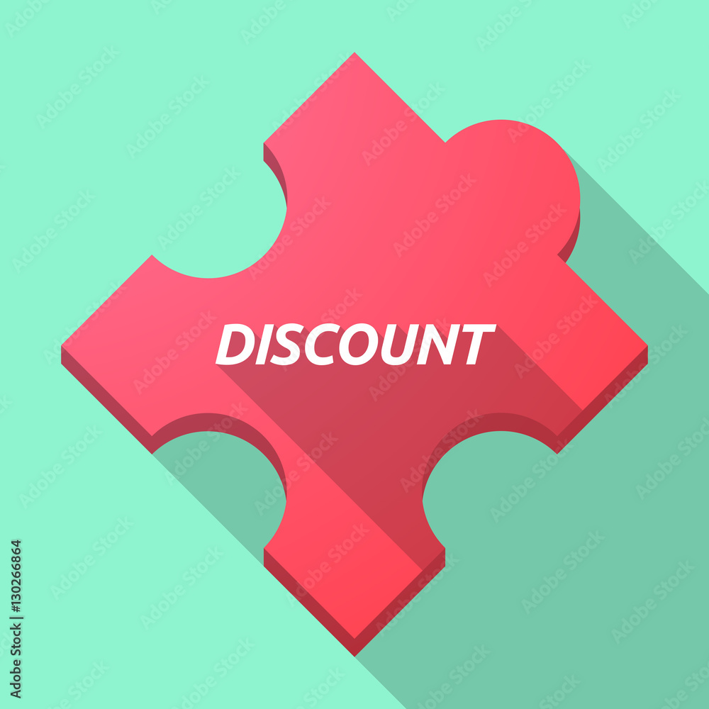 Long shadow puzzle piece with the text DISCOUNT Long shadow puzzle piece with the text DISCOUNT