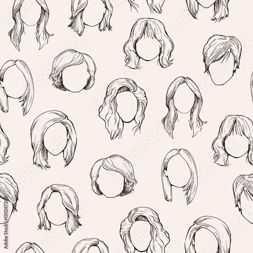 Set of Woman hairstyles. Seamless texture.