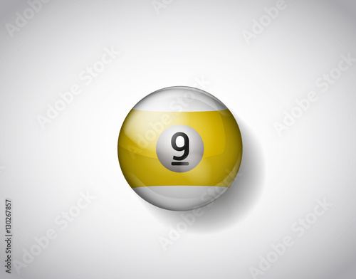 Nine yellow ball pool. Vector illustration billiards isolated. 9