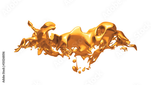 Isolated golden splash of molten metal on a white background. © Pierell