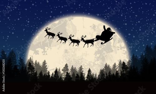 Santa's sleigh in front of full moon