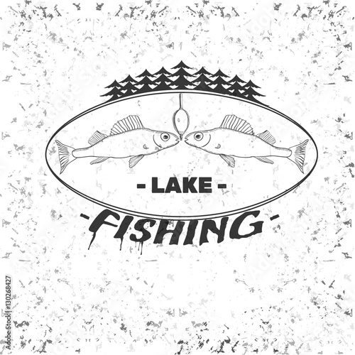 vintage camping and outdoor adventure emblems, logos and badges. Camping equipment. Fishing in the forest.