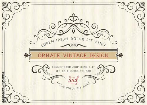 Horizontal vintage ornate greeting card with typographic design, calligraphy ...