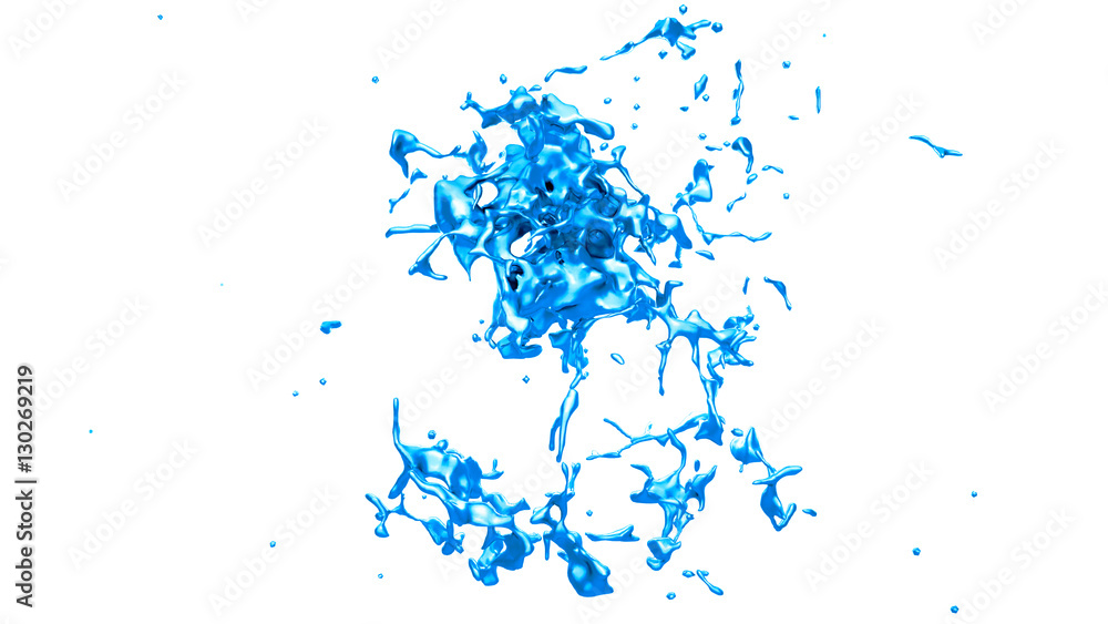 Isolated splash of blue paint on a white background.
