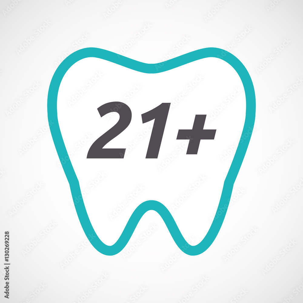 Isolated tooth with the text 21+ Isolated tooth with the text 21+