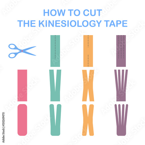 How to cut the kinesiology tape. Vector illustration.