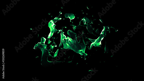 Isolated transparent green water splash on black background. 3d © Pierell