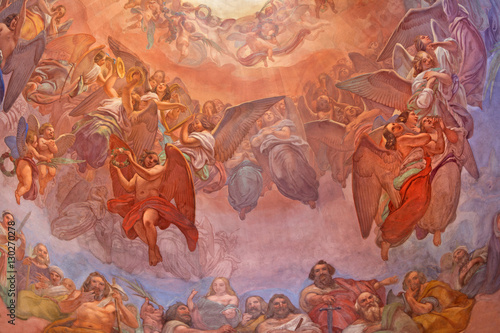 CREMONA, ITALY - MAY 24, 2016: The choirs of angels fresco as the detail of cupola in church Chiesa di Santa Agata by Giovanni Bergamaschi from end of 19. cent.