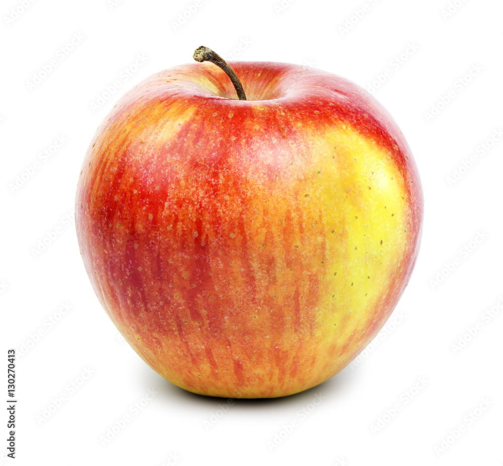 Ripe red-yellow apple with a striped pattern isolated on white background. Ripe red-yellow apple with a striped pattern isolated on white background.