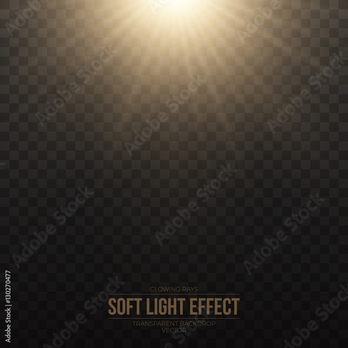 Soft golden light effect on transparent background vector illustration