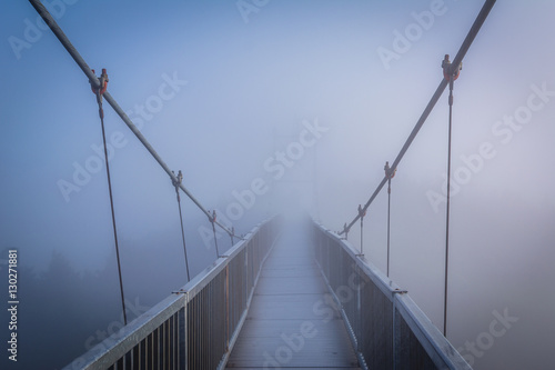 The Mile High Swinging Bridge in fog, at Grandfather Mountain, N © jonbilous