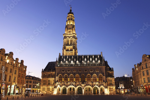 Gothic Town Hall (Hotel de Ville) and Belfry tower, Petite Place (Place des Heros), Arras, Nord-Pas de Calais, France