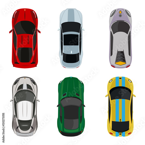 Sport and racing cars top view icons set isolated vector illustration