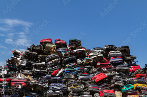 Photos Stacked cars on a junkyard