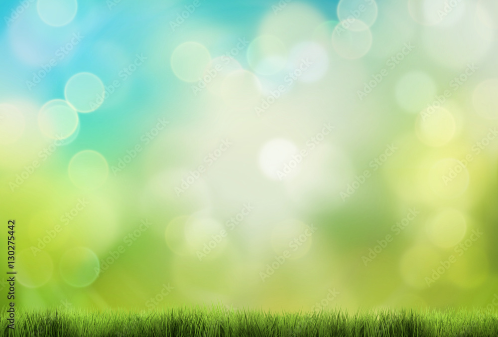 Fototapeta premium nature green grass blue sky nature spring summer 3d render backg