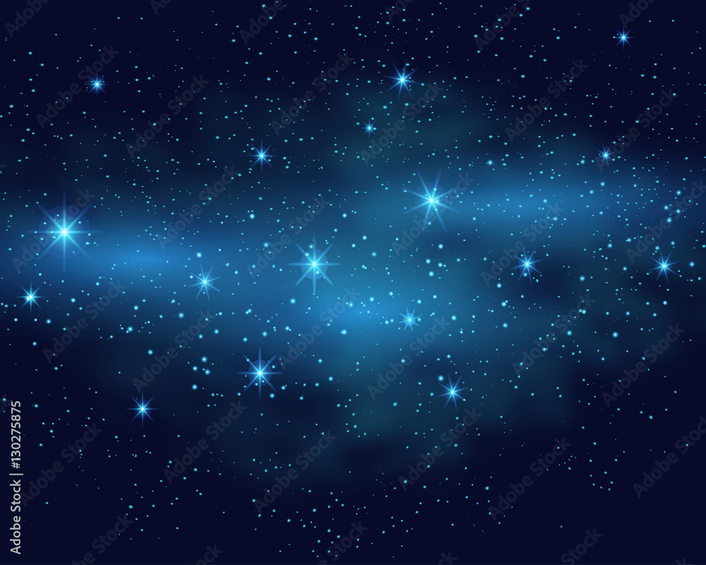 Cosmic space dark sky background with blue bright shining stars nebula at  night vector illustration. Stock Vector | Adobe Stock