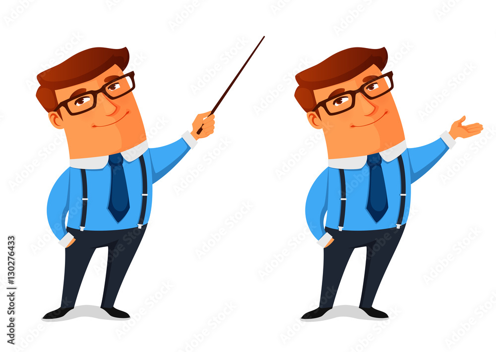 funny cartoon businessman presenting or showing something funny cartoon businessman presenting or showing something