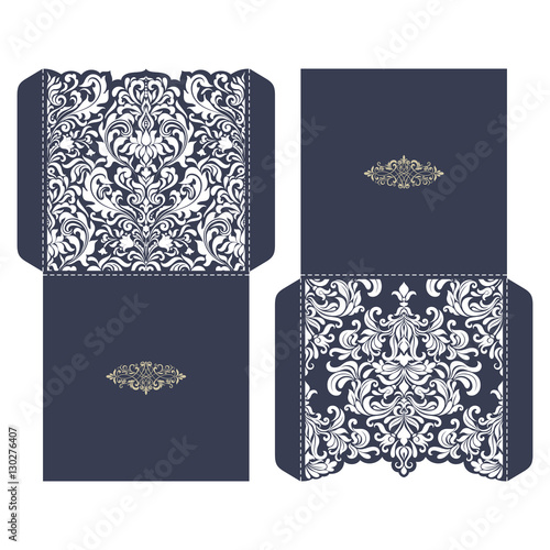 Set of 2 Wedding Invitation Baroque. Template for laser cutting. Open card. It can be used as an envelope for CD-ROM