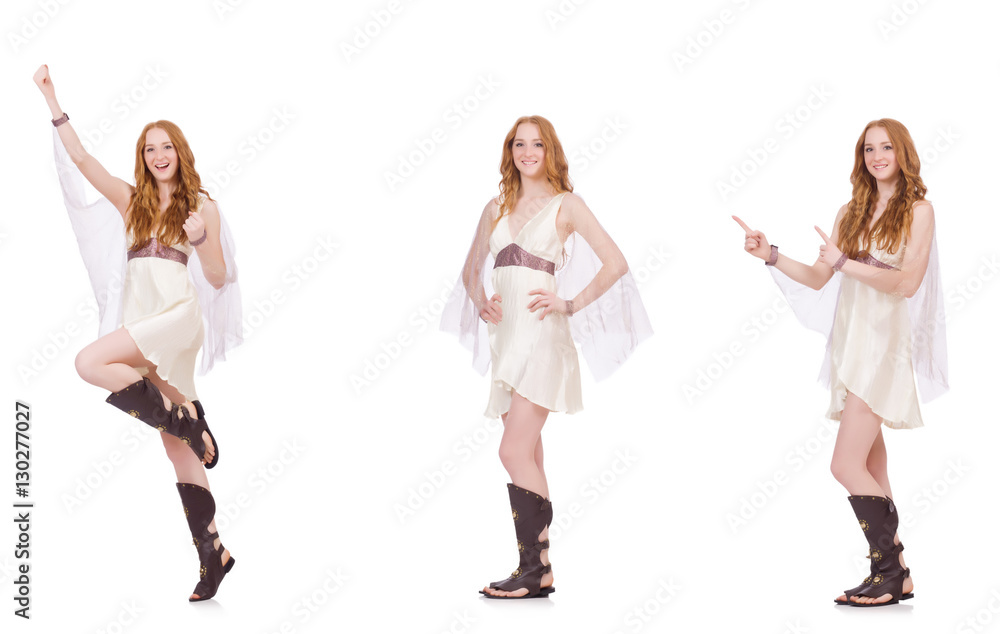 Pretty lady in light charming dress isolated on white Pretty lady in light charming dress isolated on white