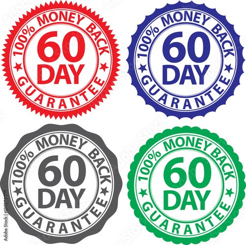 60 day 100% money back guarantee sign set, vector illustration