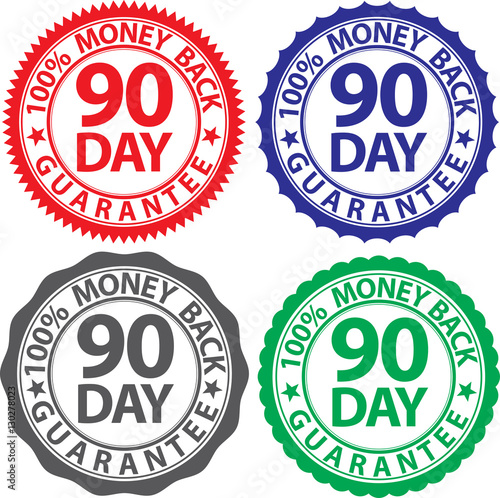 90 day 100% money back guarantee sign set, vector illustration