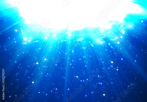 Deep Water Bubbles Dark Blue Color Illuminated By Rays Of Light