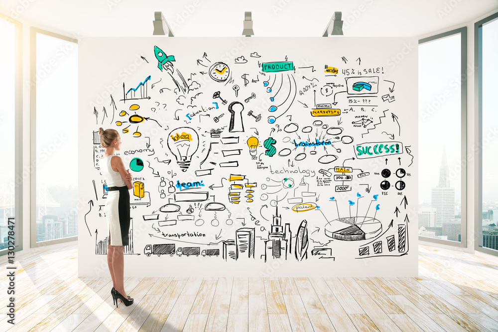 Fototapeta premium Businesswoman looking at business sketch