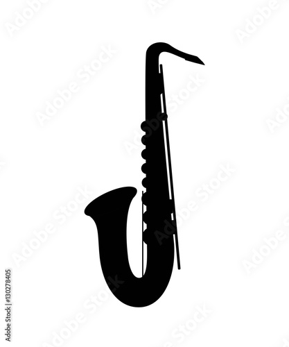 Black silhouette of a saxophone on the white background.