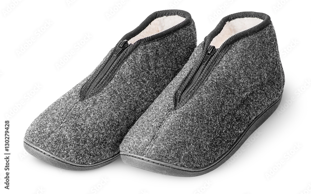 One pair comfortable dark gray slippers with fur One pair comfortable dark gray slippers with fur