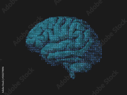 Green brain with digital text composition in
