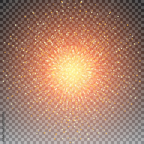 Abstract bright golden shimmer glowing square particles vector background. Scatter shine tinsel light explosion effect. Burning sparks wallpaper. Celebration, holidays and party illustration